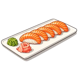 Salmon nigiri Sushi plate Japanese food Stickdatei