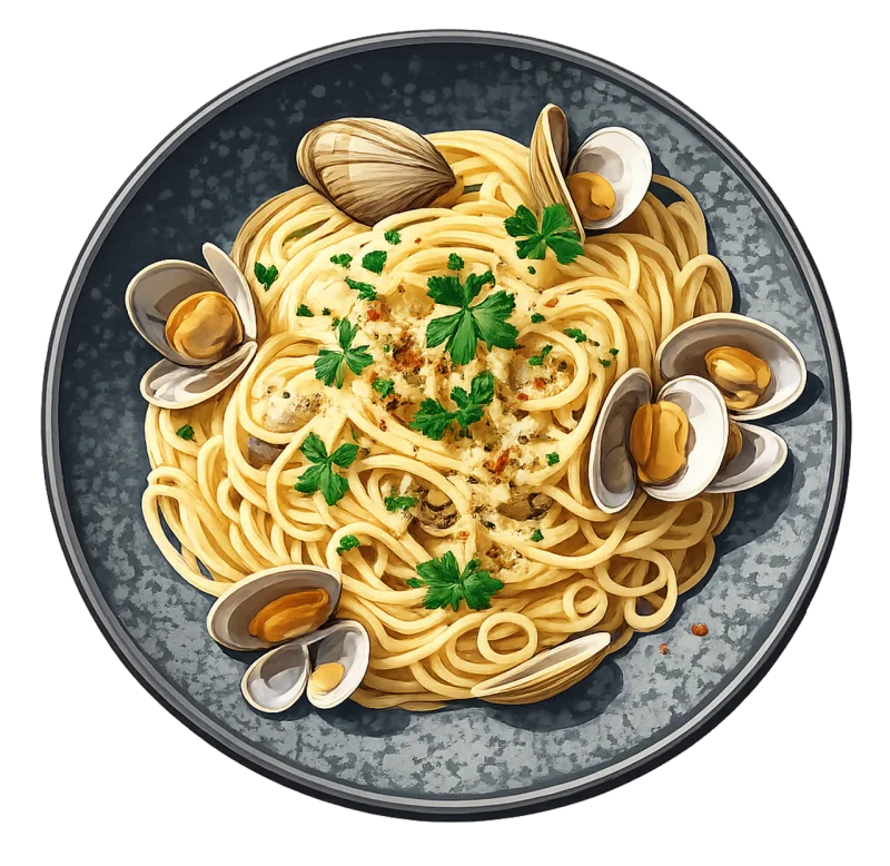 Spaghetti alle vongole Spaghetti Pasta Stickdatei – Essen & Trinken