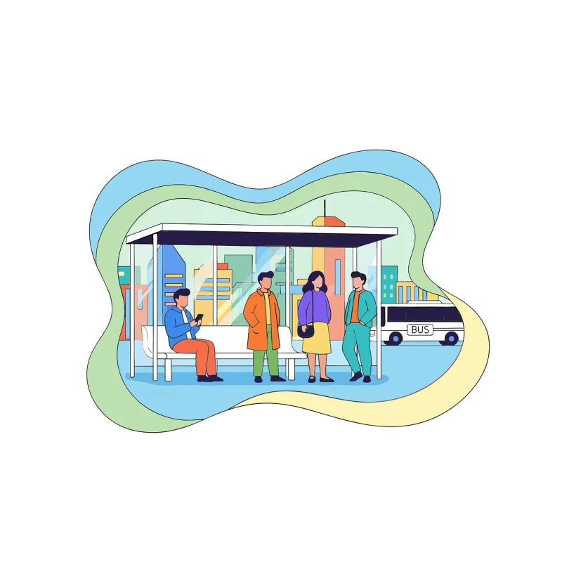 Bus stop illustration Urban transportation Public transit Stickdatei – Fahrzeuge