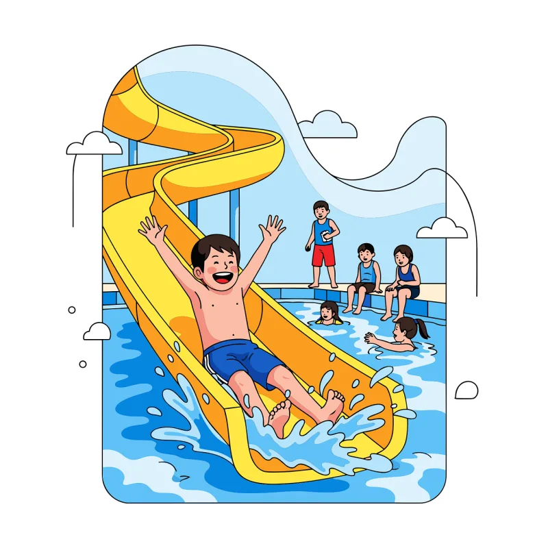 Water park Waterslide Kids having fun Stickdatei – Sport