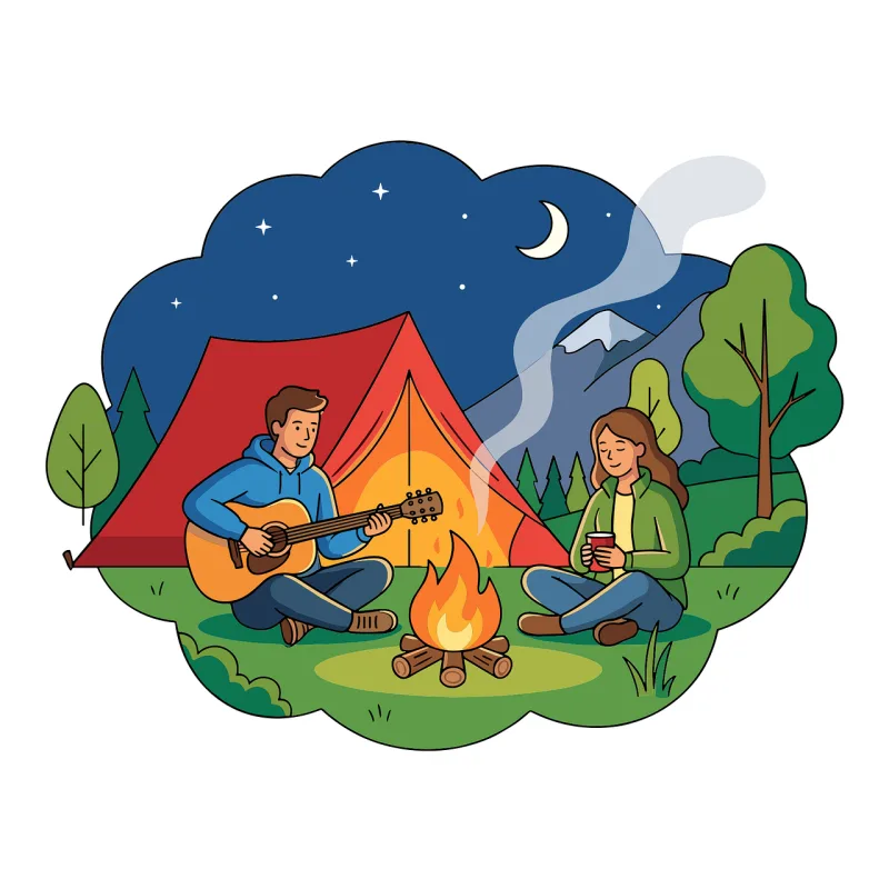 Camping illustration Campfire night Outdoor camping Stickdatei – Musik