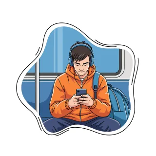Public transport illustration Man using smartphone Mobile phone addiction Stickdatei