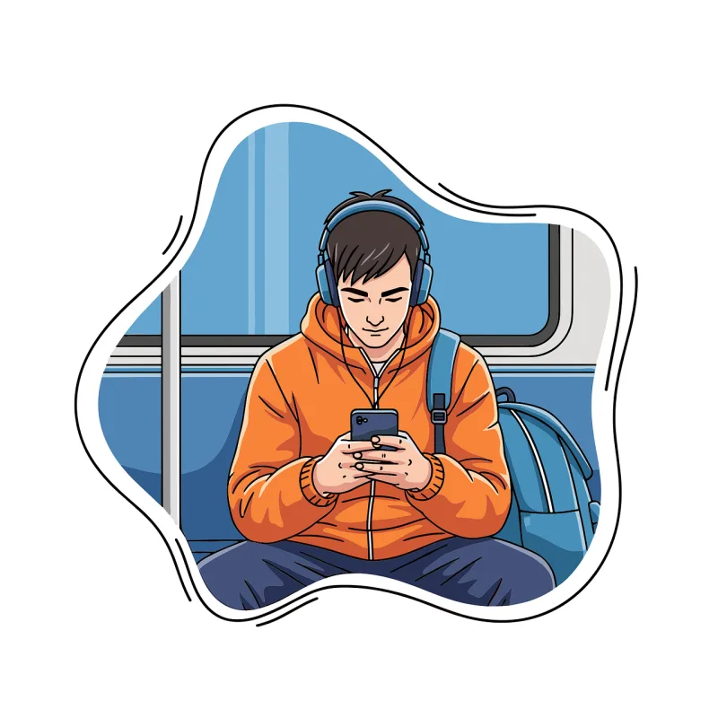 Public transport illustration Man using smartphone Mobile phone addiction Stickdatei – Musik