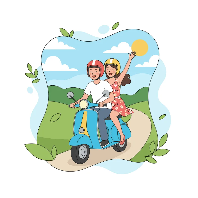Scooter ride Couple on a scooter Romantic trip Stickdatei – Herzen & Liebe
