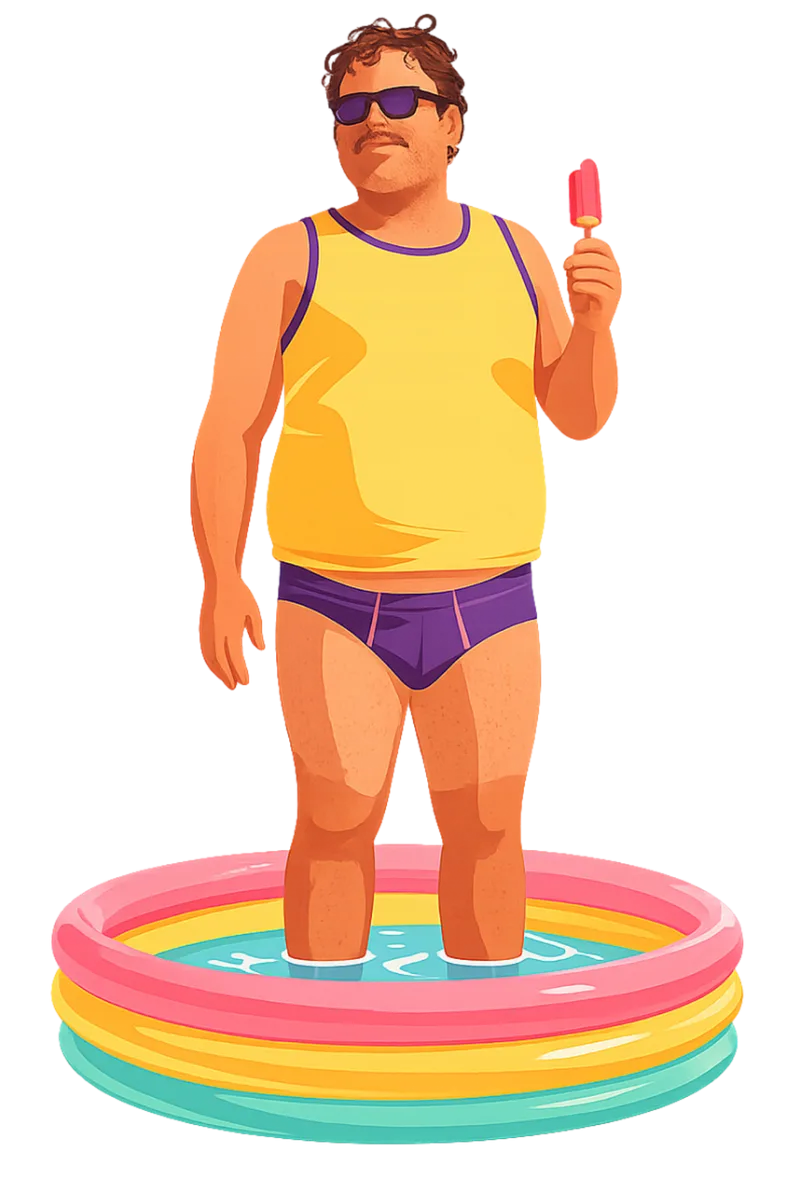 Summer illustration Funny man Inflatable pool Stickdatei – Essen & Trinken