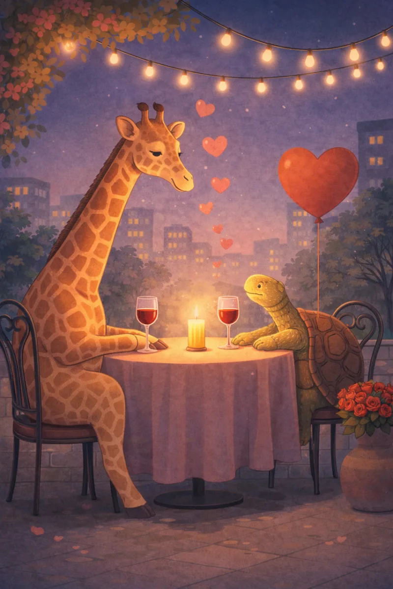 Giraffe Turtle Romantic dinner Stickdatei – Kinder