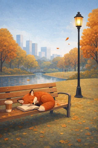 Fox Autumn park Cozy scene Stickdatei