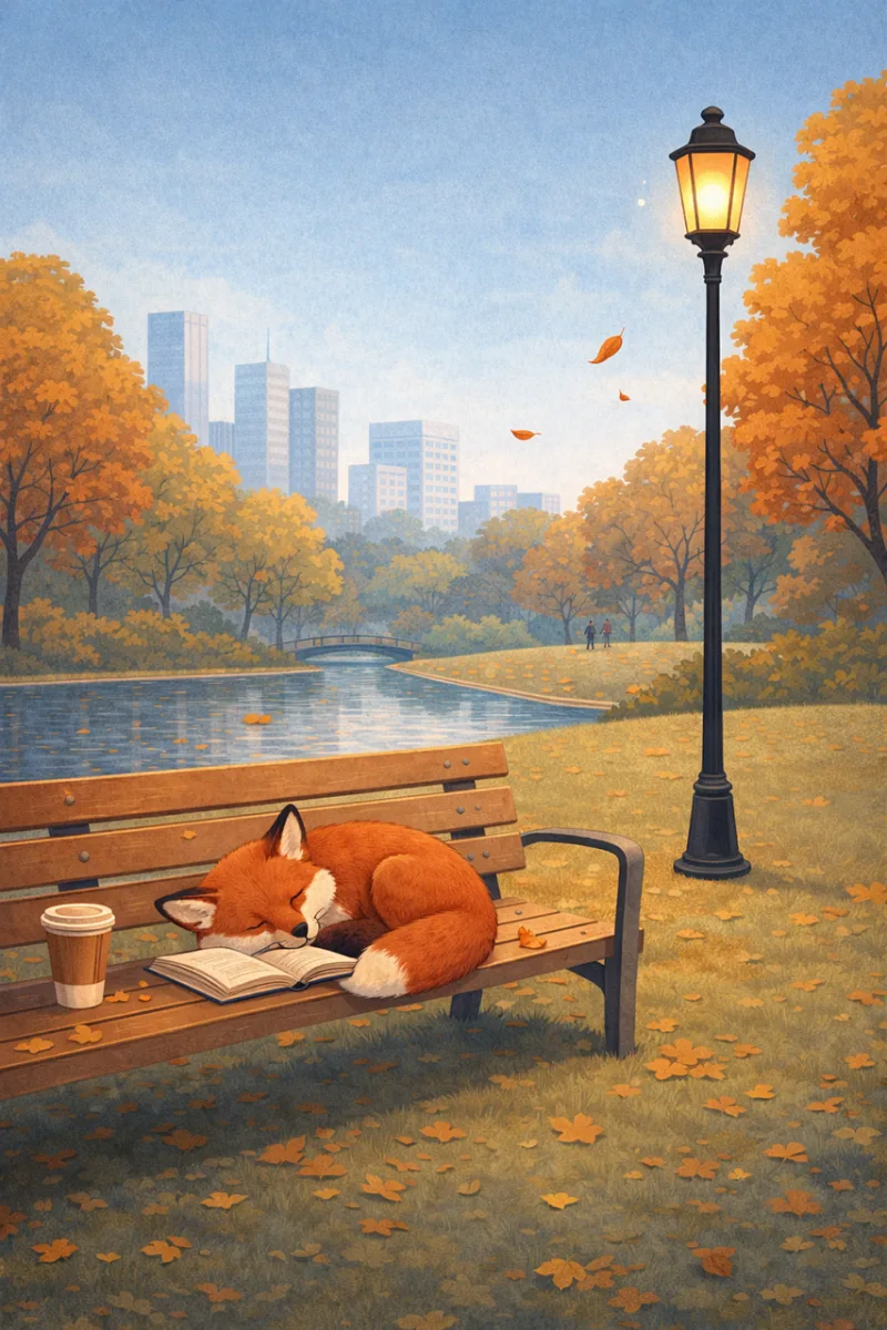 Fox Autumn park Cozy scene Stickdatei – Tiere
