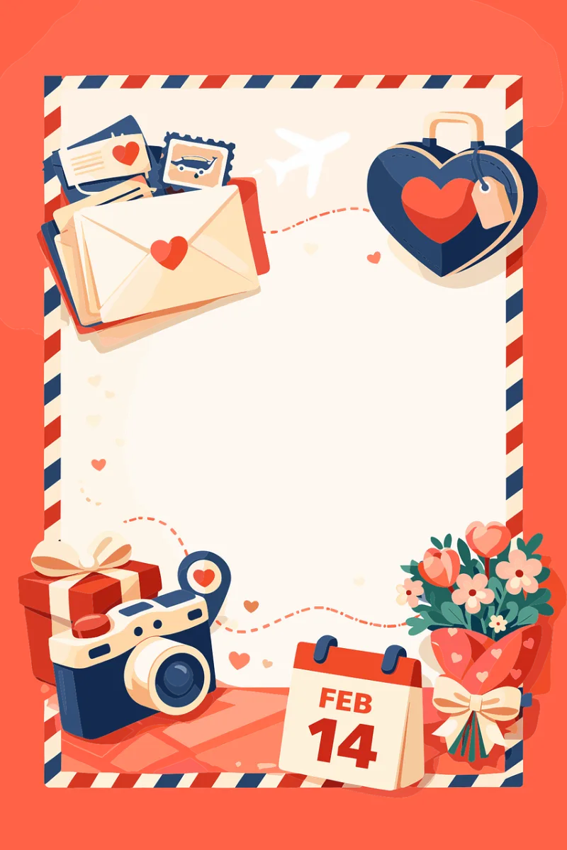 Valentine Airmail Postcard Stickdatei – Blumen