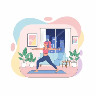 Yoga warrior pose Evening workout Woman exercising Stickdatei
