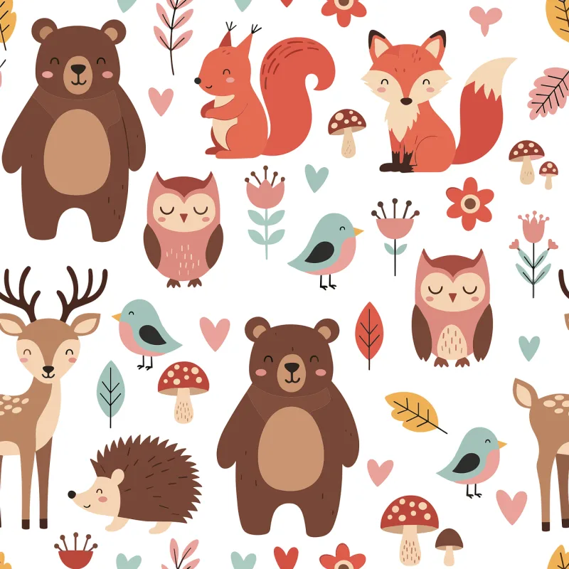 Woodland animal pattern Forest animal seamless Cute bear illustration Stickdatei – Tiere