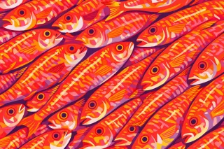 Red fish pattern Tropical fish background Seafood texture Stickdatei