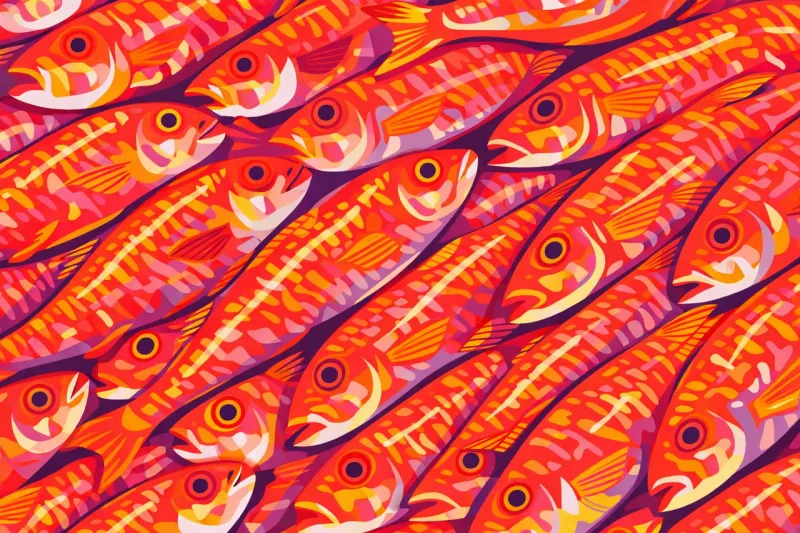 Red fish pattern Tropical fish background Seafood texture Stickdatei – Tiere