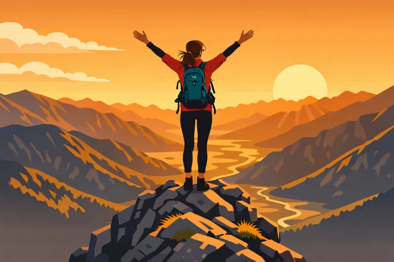 Mountain hiker Hiking success Woman on mountain peak Stickdatei – Natur