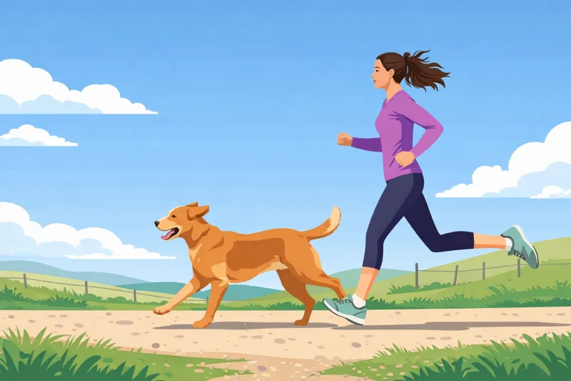 Woman running with dog Jogging dog owner Runner with pet Stickdatei – Sport