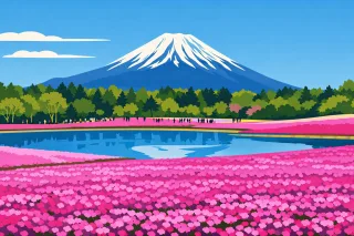Mount fuji Japan Beautiful flowers Stickdatei