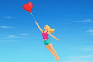 Woman heart balloon Flying with heart balloon Love concept illustration Stickdatei