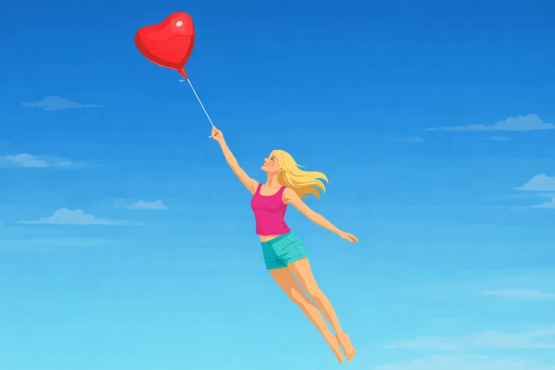 Woman heart balloon Flying with heart balloon Love concept illustration Stickdatei – Kinder