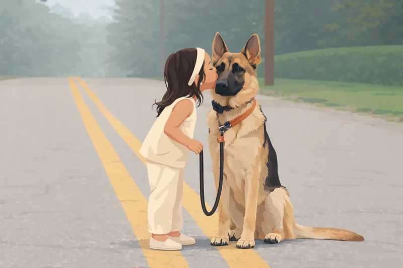 Child with dog Girl kissing dog German shepherd dog Stickdatei – Herzen & Liebe