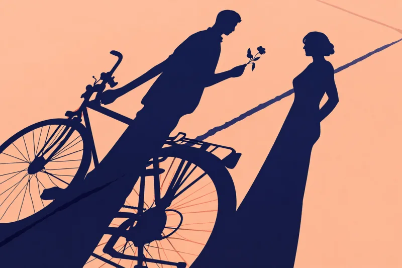 Romantic silhouette Couple meeting Man with bicycle Stickdatei – Sport