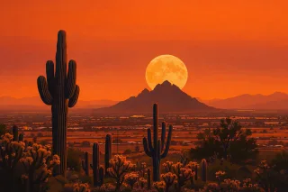 Desert landscape Cactus silhouette Saguaro cactus Stickdatei
