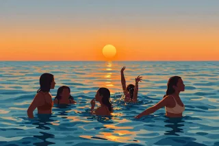 Friends Swimming Ocean Stickdatei