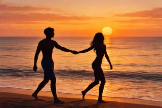 Couple Sunset Beach Stickdatei – Herzen & Liebe