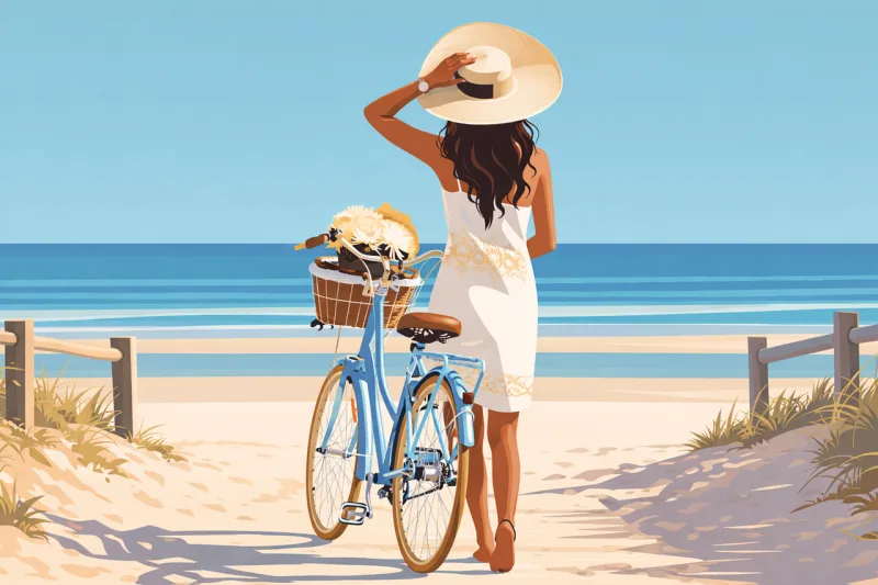 Woman Bicycle Beach Stickdatei – Sport