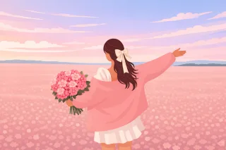 Spring Woman Bouquet Stickdatei