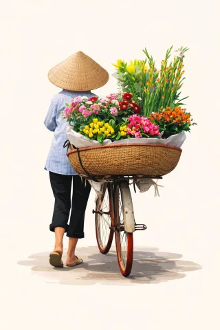 Flower vendor Flower background Bicycle Stickdatei