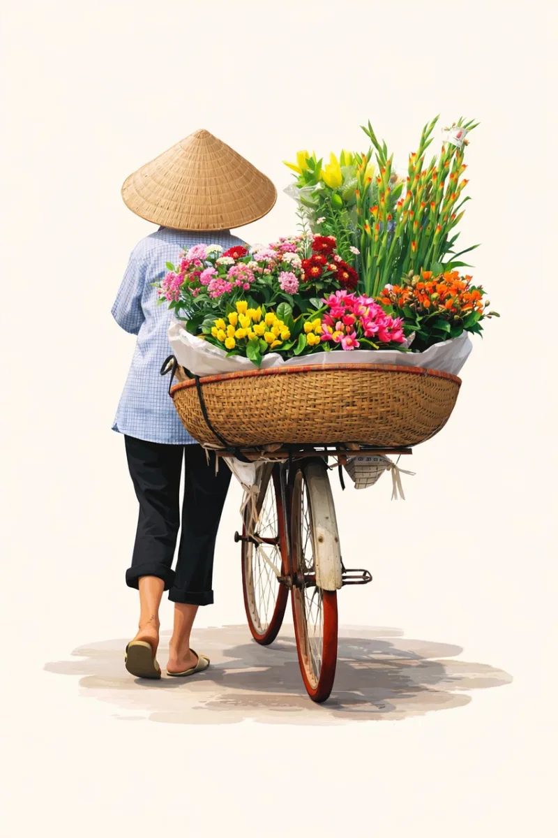 Flower vendor Flower background Bicycle Stickdatei – Blumen