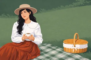 Spring Picnic Woman Stickdatei – Essen & Trinken