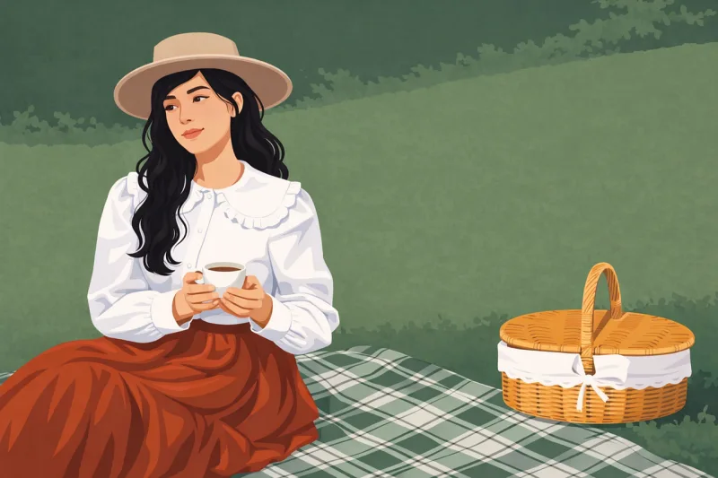 Spring Picnic Woman Stickdatei – Essen & Trinken