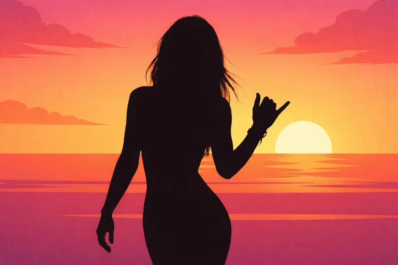 Silhouette Woman Sunset Stickdatei – Natur