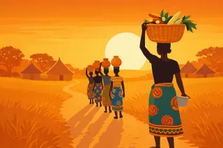 African women Africa village Sunset Stickdatei