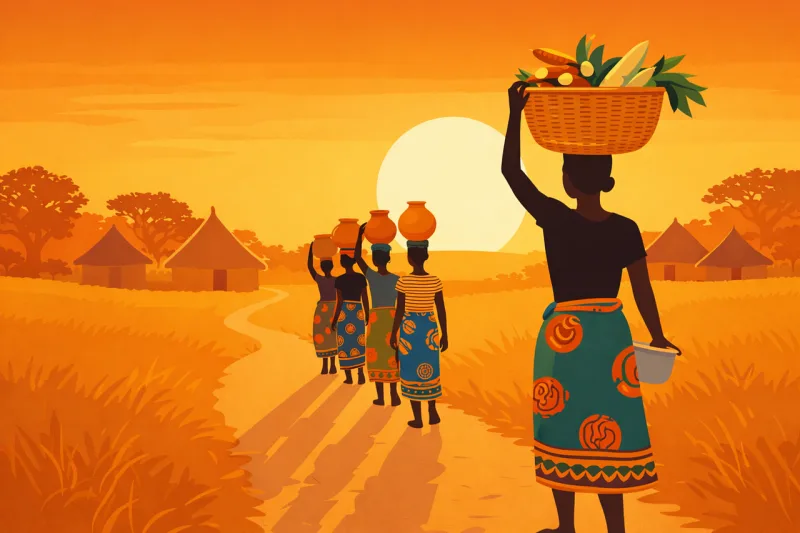African women Africa village Sunset Stickdatei – Natur