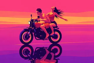 Freedom Couple Motorcycle Stickdatei