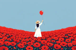 Poppy field Spring Woman Stickdatei