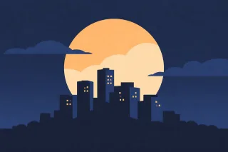 City skyline Night city Moon Stickdatei