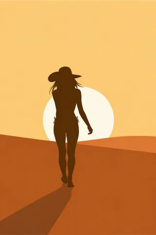 Silhouette Woman Desert Stickdatei – Natur