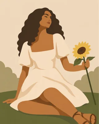 Woman Sunflower Minimalism Stickdatei