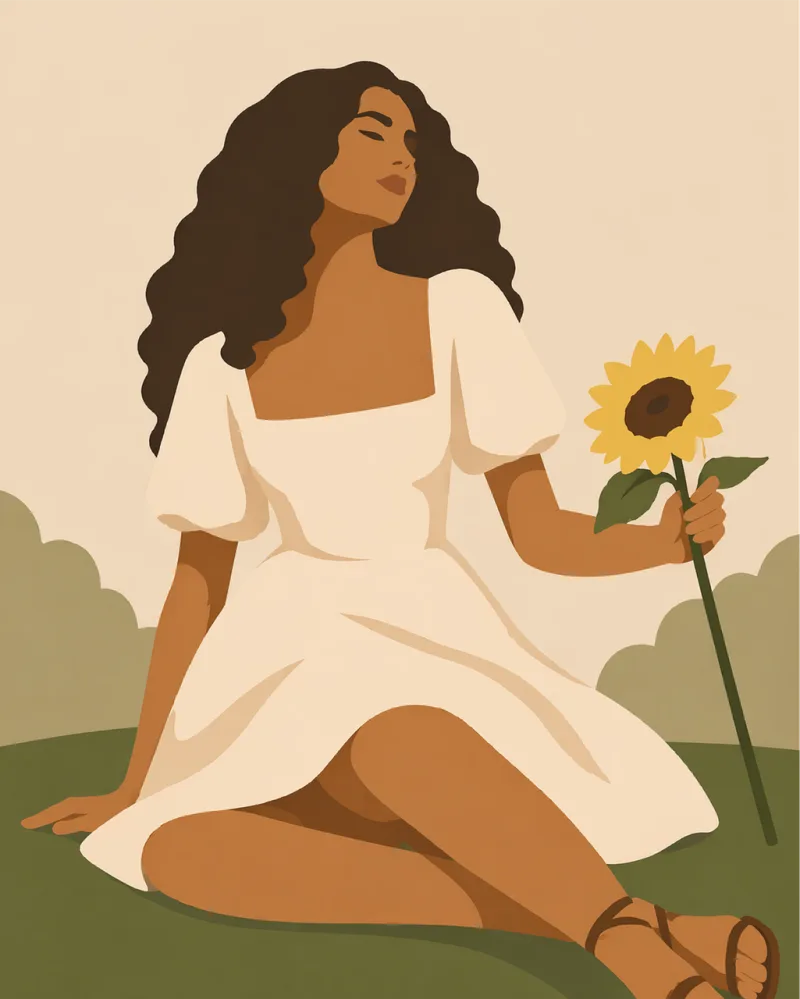 Woman Sunflower Minimalism Stickdatei – Blumen