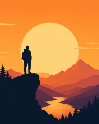 Mountain Landscape Sunset Stickdatei – Natur