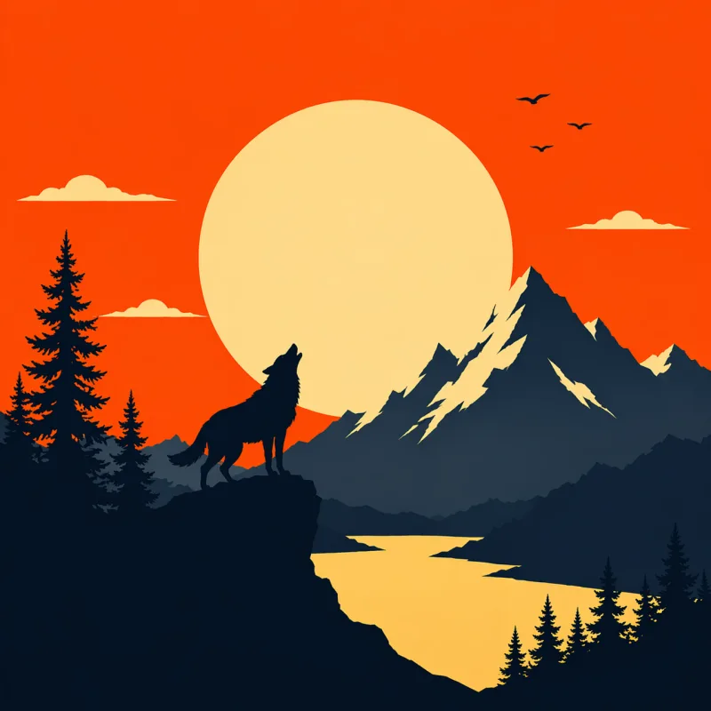 Wolf Silhouette Sunrise Stickdatei – Natur