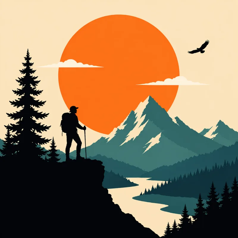 Hiker Mountains Silhouette Stickdatei – Natur