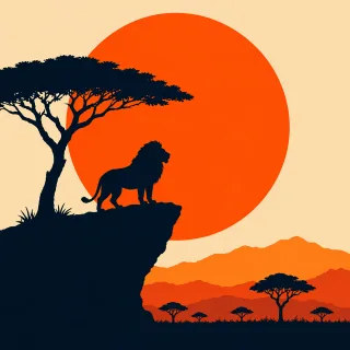 Lion Silhouette African landscape Stickdatei