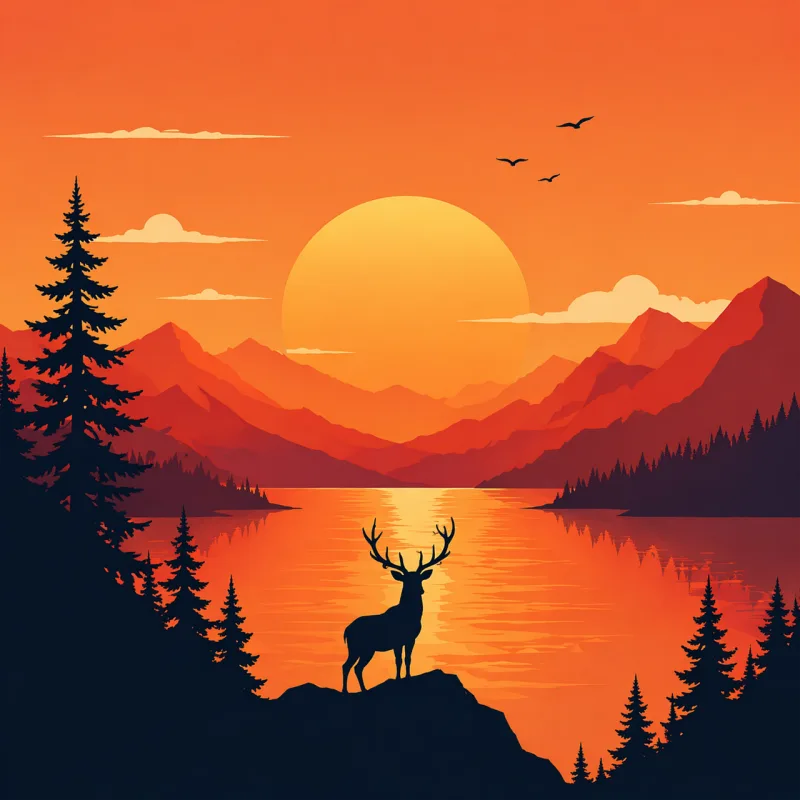 Deer Deer silhouette Sunset Stickdatei – Tiere