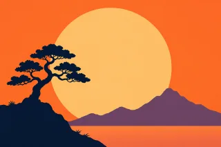 Sunset Landscape Tree silhouette Stickdatei