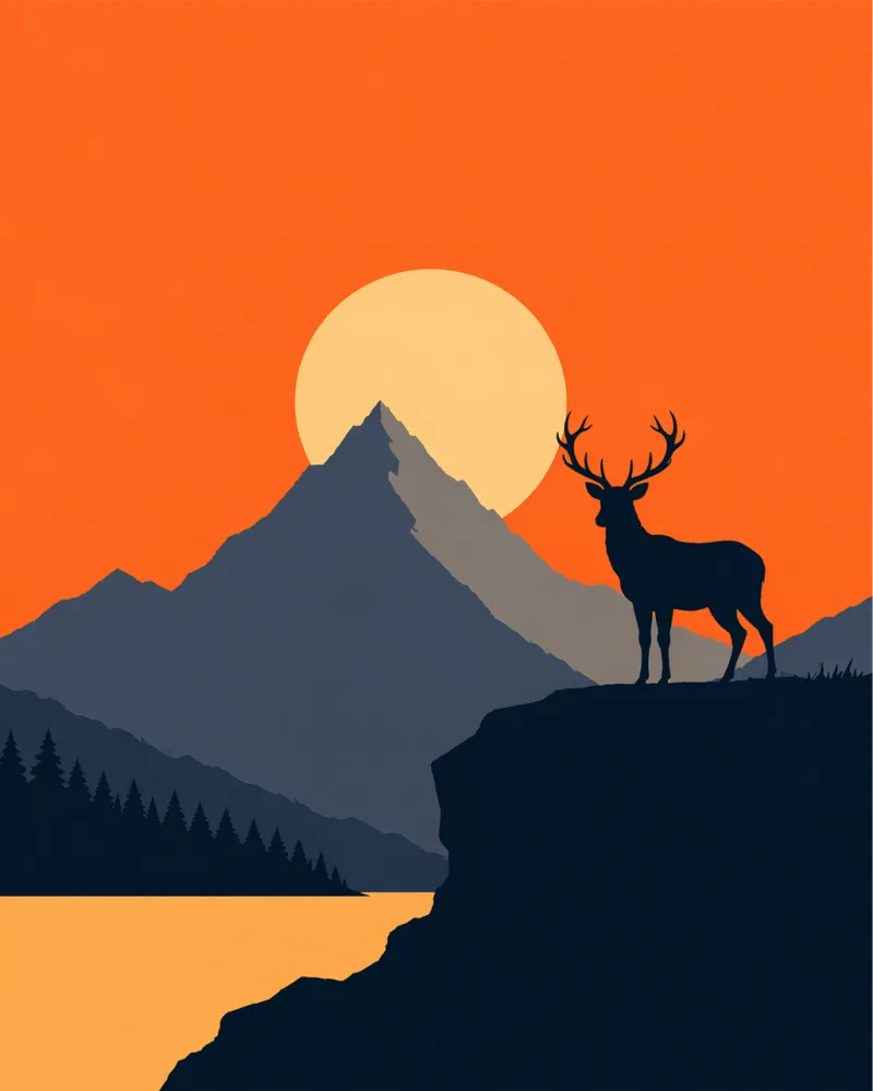 Deer Sunset Mountain Stickdatei – Tiere