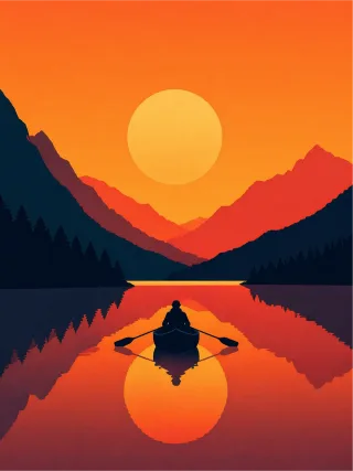 Canoe Sunset Lake Stickdatei – Natur